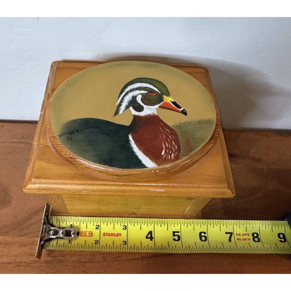 Carved Duck, Folk Art Wooden Duck Box Handcarved Hunting Decor Red Velvet Signed